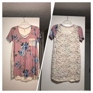 Lilac Floral Lace Up Top/Tunic